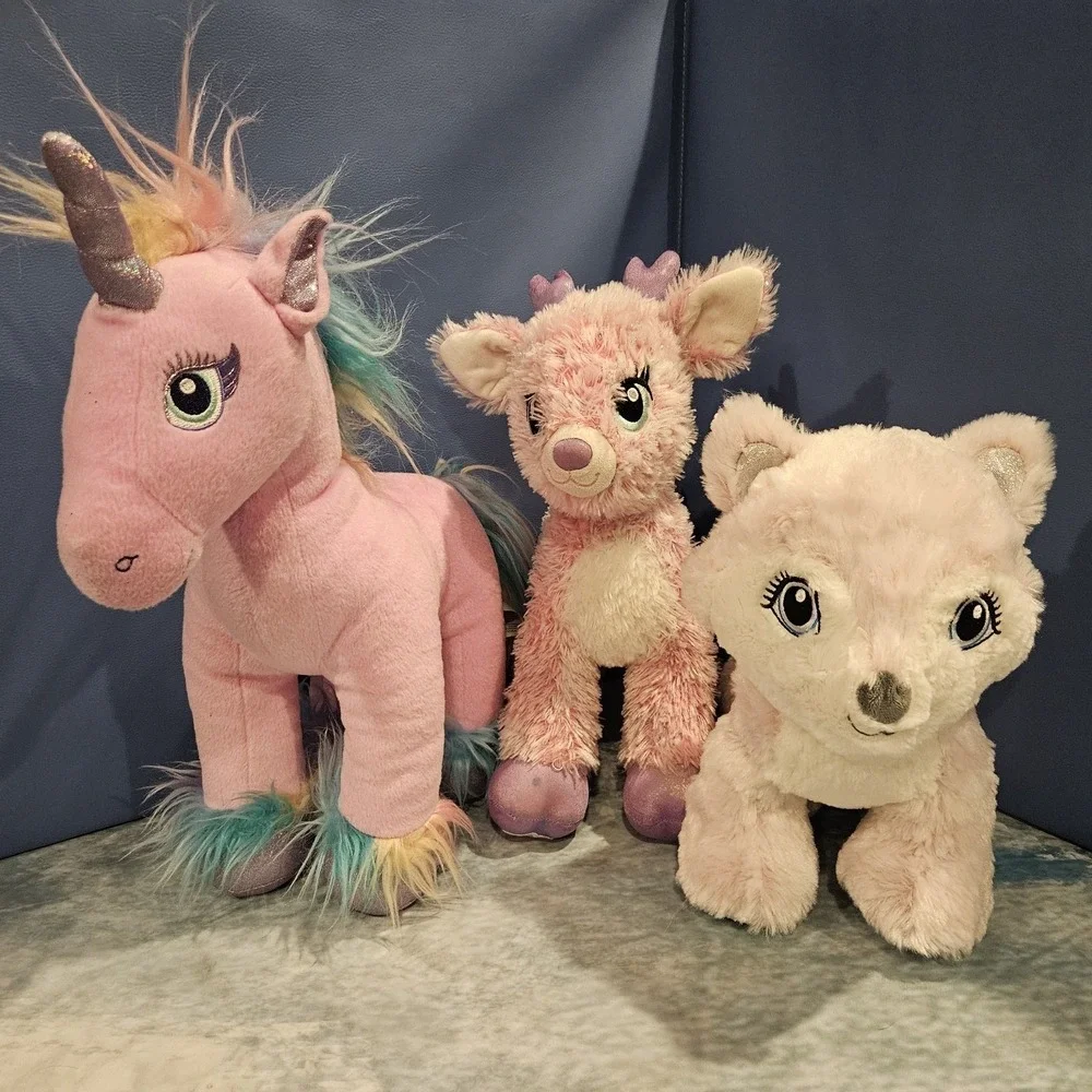 Build A Bear Pink Unicorn Arctic Fox Reindeer Plush Bundle BAB 14-16